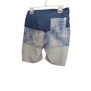 Men’s Colorblock Board Shorts Blue Tie Dye Swim Trunks Drawstring Beach Shorts